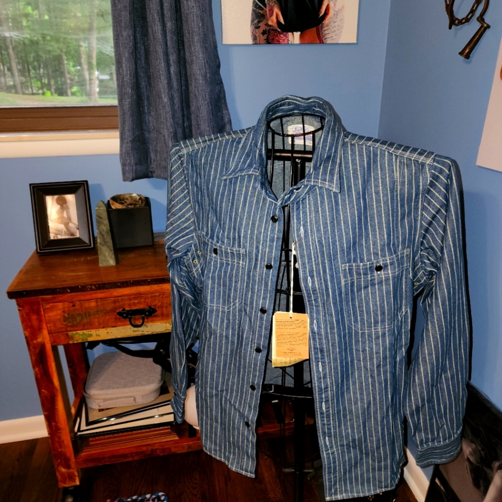 Large Denim tailored railroad button down